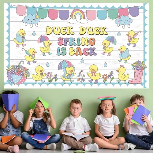 Polaxium Spring Bulletin Board Set Duck Duck Spring is Back Classroom Decoration Spring Cutouts for School Office Classroom Chalkboard Whiteboard Wall Window Door Decor Supplies - Image 4