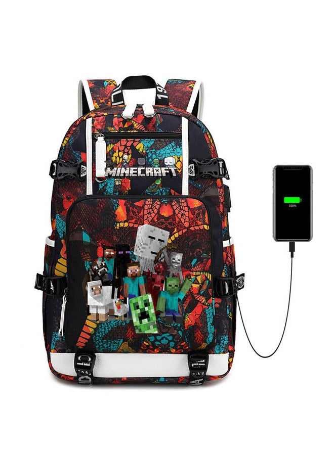 MINECRAFT Backpacks with USB interface, schoolbags for teenagers and primary school students, men's and women's leisure sports backpacks, crystal pendants - Image 1