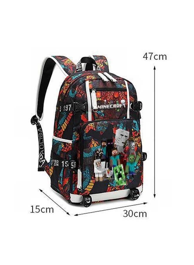 MINECRAFT Backpacks with USB interface, schoolbags for teenagers and primary school students, men's and women's leisure sports backpacks, crystal pendants - Image 2