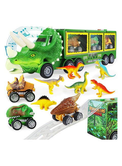 Dinosaur Toy For Boys - Dinosaur Toys Truck With Dinosaur Cars Set with Lights, Music, Sound,Dinosaur Car Launcher Track for Boys Age 3 4 5 6 7 8 Year Old/Dinosaur Kids Toys Gift