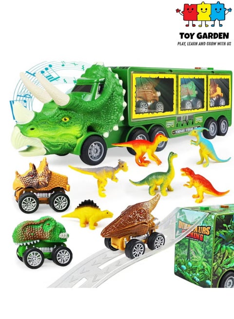 Dinosaur Toy For Boys - Dinosaur Toys Truck With Dinosaur Cars Set with Lights, Music, Sound,Dinosaur Car Launcher Track for Boys Age 3 4 5 6 7 8 Year Old/Dinosaur Kids Toys Gift