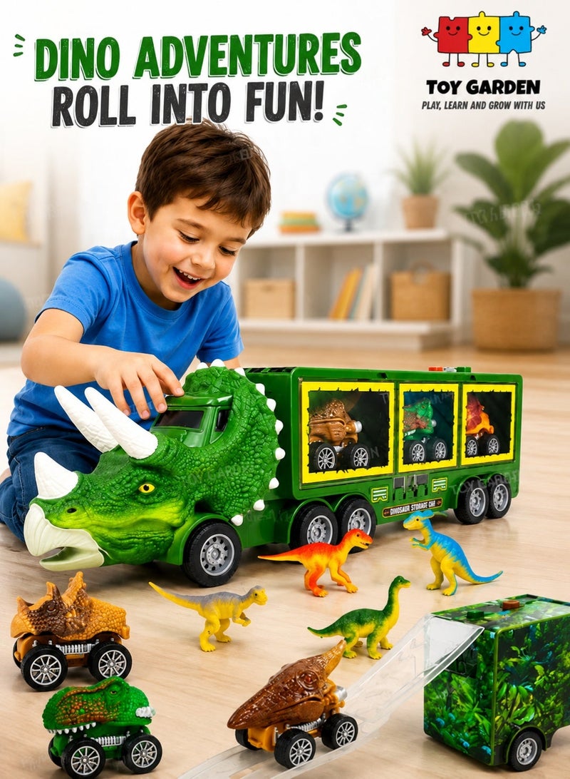 TOY GARDEN Dinosaur Toy For Boys - Dinosaur Toys Truck With Dinosaur Cars Set with Lights, Music, Sound,Dinosaur Car Launcher Track for Boys Age 3 4 5 6 7 8 Year Old/Dinosaur Kids Toys Gift - Image 1