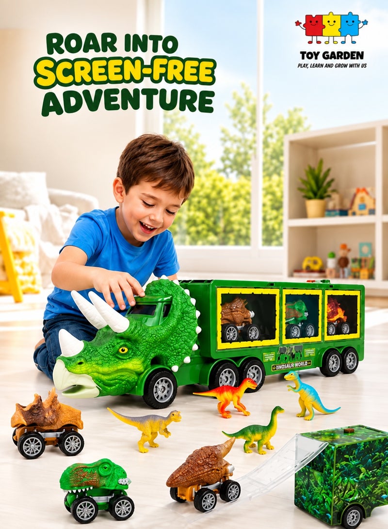 TOY GARDEN Dinosaur Toy For Boys - Dinosaur Toys Truck With Dinosaur Cars Set with Lights, Music, Sound,Dinosaur Car Launcher Track for Boys Age 3 4 5 6 7 8 Year Old/Dinosaur Kids Toys Gift - Image 1