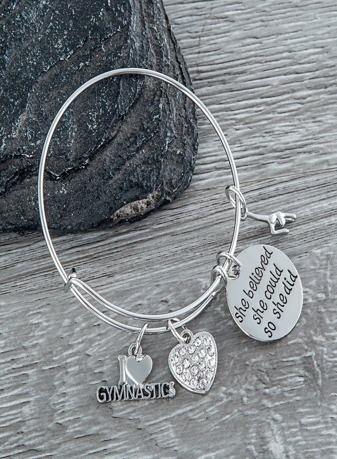 Infinity Collection Gymnastics Bracelet - She Believed She Could So She Did Charm Bangle, Jewelry Gift for Gymnasts & Accessories - Image 2