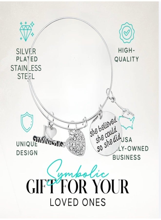 Infinity Collection Gymnastics Bracelet - She Believed She Could So She Did Charm Bangle, Jewelry Gift for Gymnasts & Accessories - Image 3
