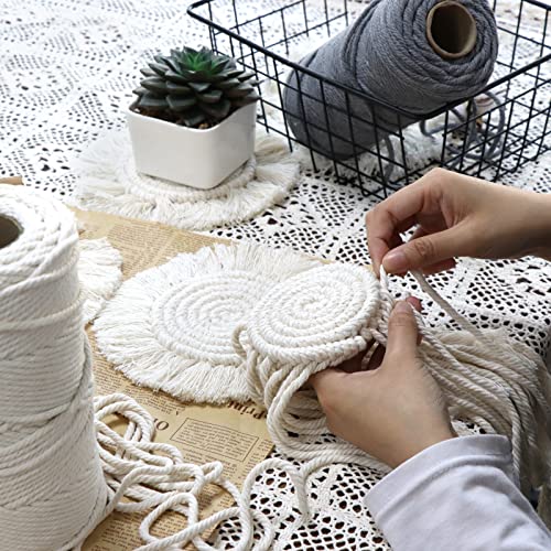 Coomin 7.4in Boho Coasters Set of 2, Cute Drink Coasters Absorbent for Desk, Farmhouse Handmade Woven Macrame Coaster for Mugs Cups - Home Decor Housewarming Gift, Round Beige - Image 4