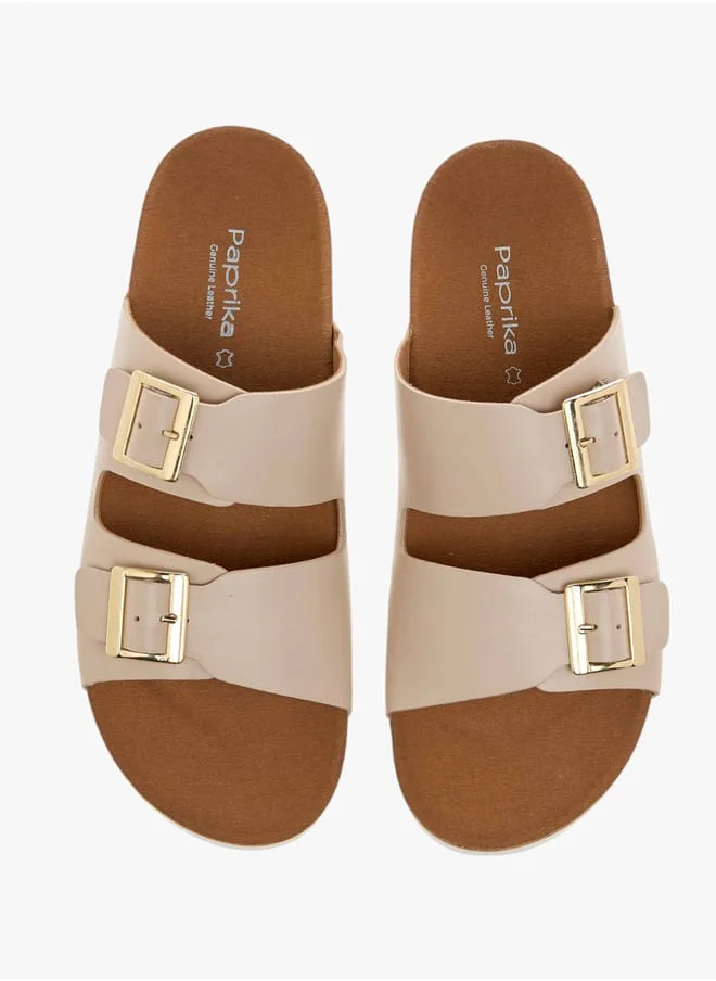 بابريكا Women's Buckle Accent Slip-On Sandals