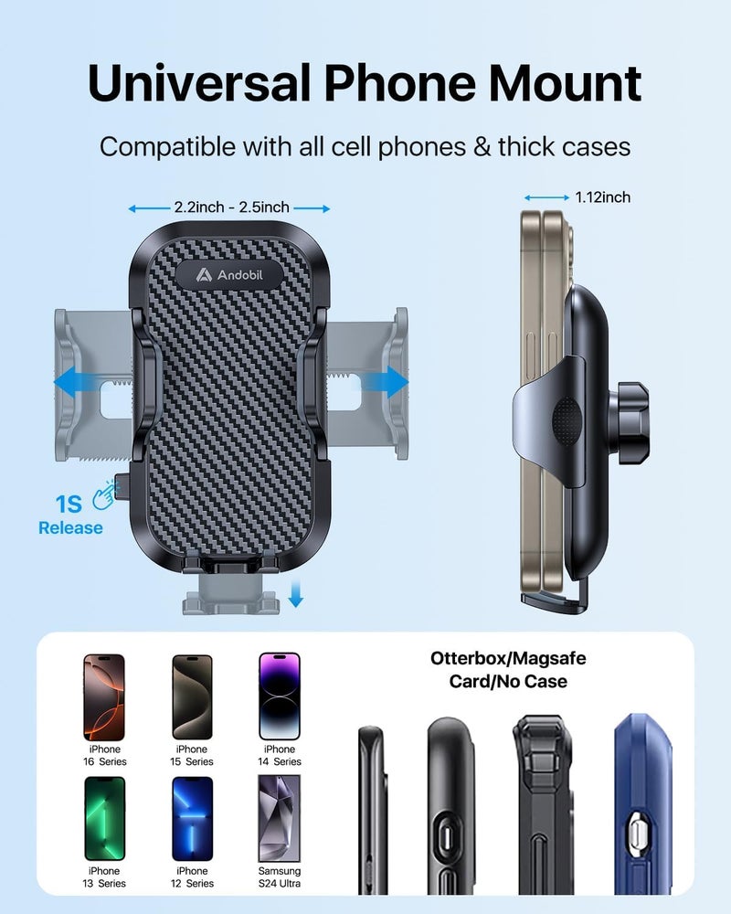 andobil Phone Holders for Your Car - Air Vent Phone Mount, Ultra-Stable Metal Clip with Anti-Shake & 360° Rotation, Universal Car Mount Fit iPhone 16/15/14/13/12 Pro Max/Android/Samsung Galaxy - Image 5