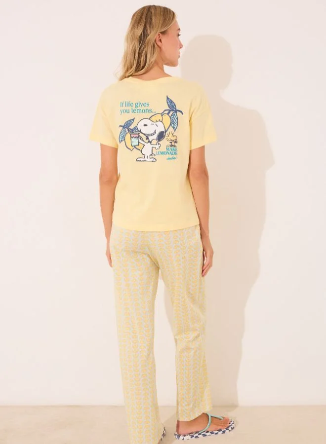 women'secret 100% Cotton Long Pyjamas With Snoopy Lemons