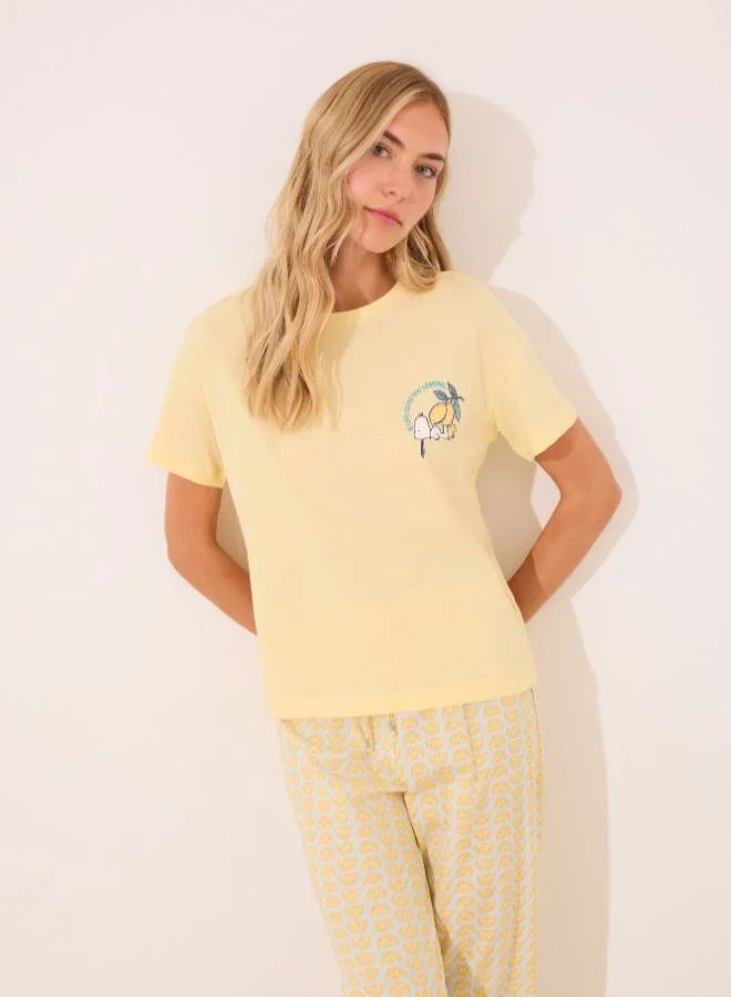 women'secret 100% Cotton Long Pyjamas With Snoopy Lemons