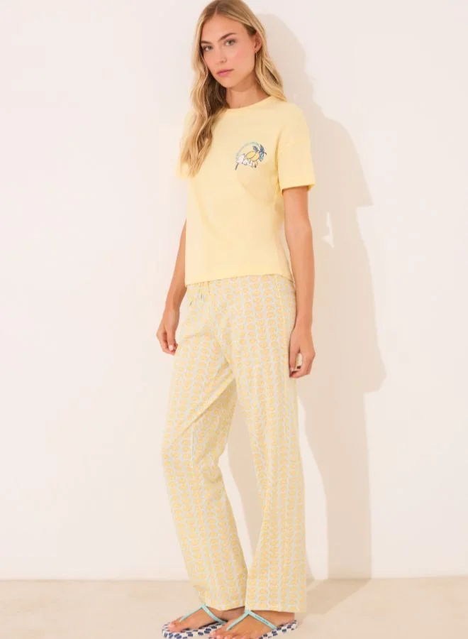 women'secret 100% Cotton Long Pyjamas With Snoopy Lemons
