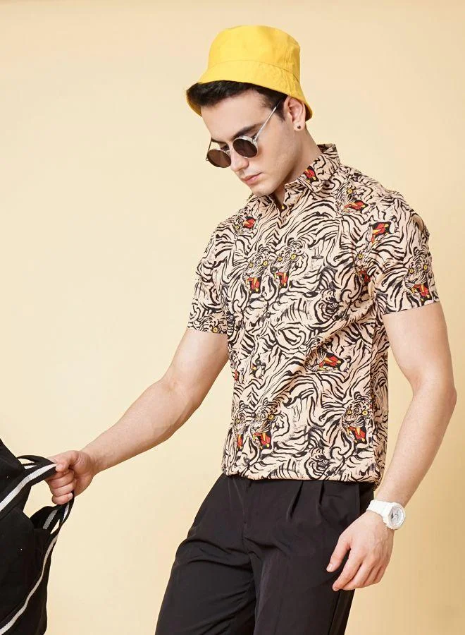 ذا انديان كراج كو Men Regular Fit Printed Half Sleeves Cutaway Collar Casual Shirt