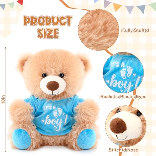 Simgoing 10 Pcs Baby Shower Bear Bulk 10 Inch Soft Plush Teddy Bears with Bow and Shirt Stuffed Party Favors for Gender Reveal Nursery Baby Shower DecorationsBoyBlue - Image 5