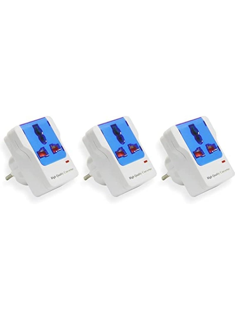 3-piece 3-way adapter with universal 2-pin travel plug - with light - 16 amps - 3 pieces