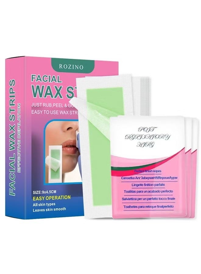 روزينو مجموعة إزالة الشعر السريعة والغير مؤلمة من شرائط الشمع الهلامية سهلة الاستخدام للوجه والحاجبين - Image 1