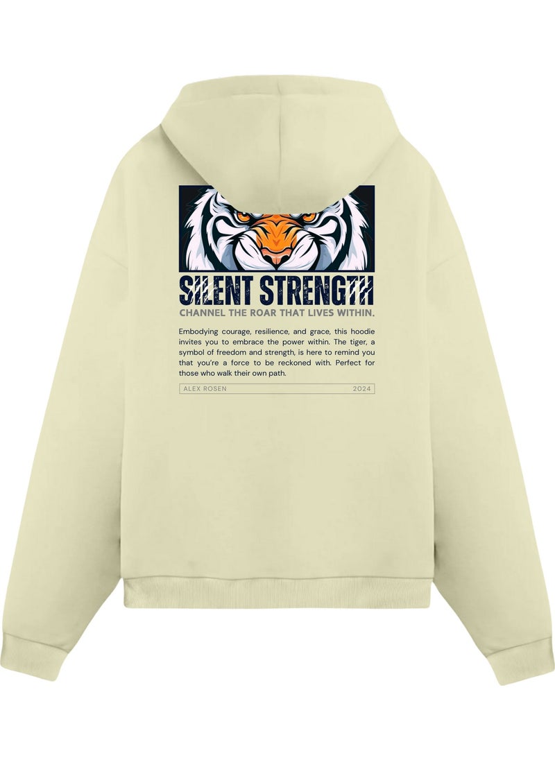 Alex Rosen Printed Cream Unisex Oversize Fit Cotton Hooded Sweatshirt  - Image 1