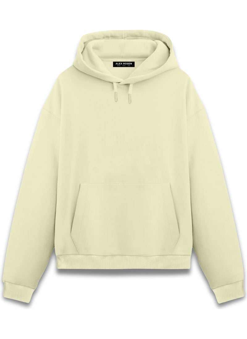 Alex Rosen Printed Cream Unisex Oversize Fit Cotton Hooded Sweatshirt  - Image 2