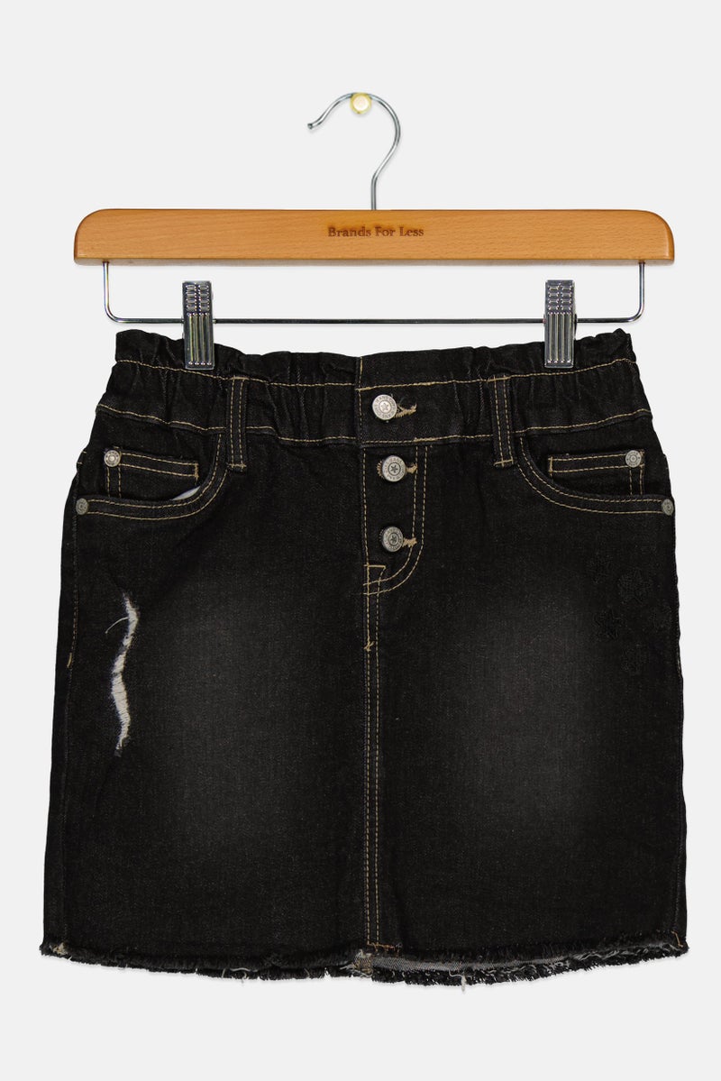 Overkids Kids Girl Rib Demin Skirt, Washed Black  - Image 1