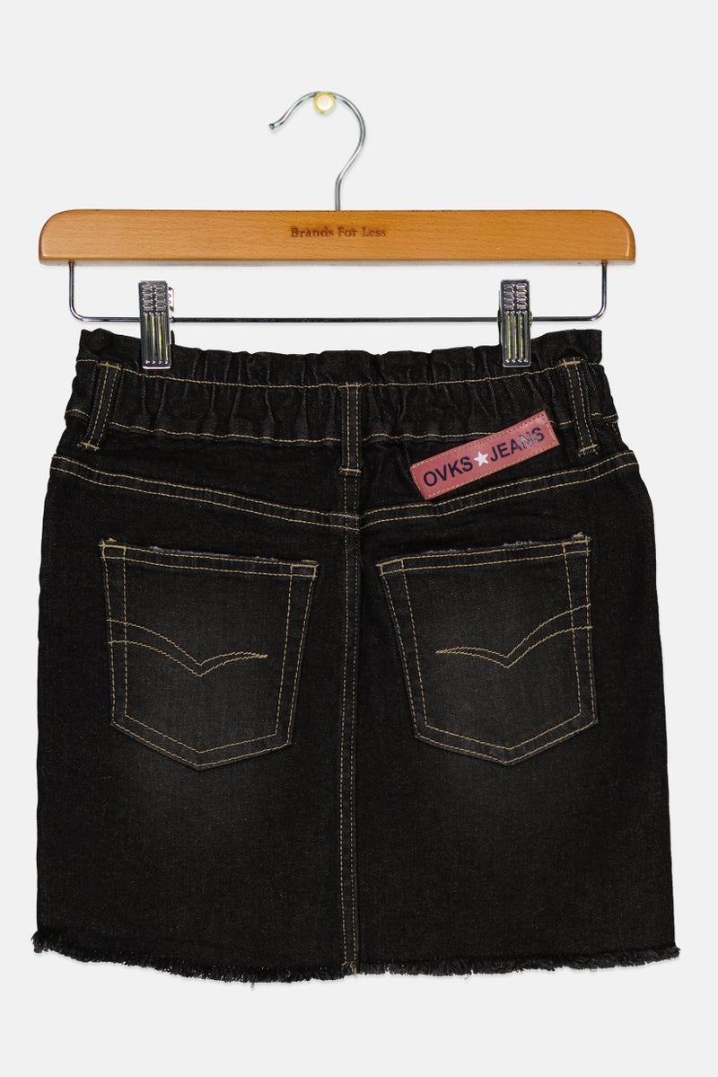 Overkids Kids Girl Rib Demin Skirt, Washed Black  - Image 2