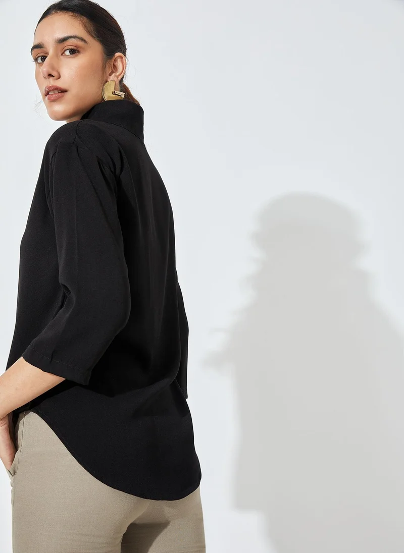 The Label Life High-Neck Button Detail Top