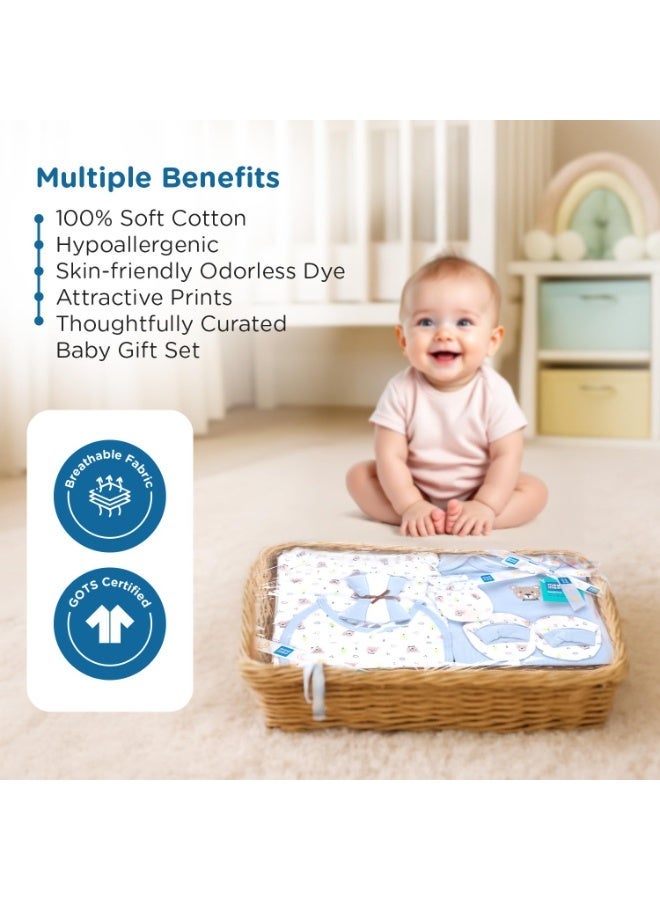 Mee Mee New Born Basket Baby Gift Set | Soft Cotton Clothing Essentials for Infants/Baby Girls, Boys | Baby Shower Clothing Hamper | 8 Pieces | (Square, Blue) - Image 2
