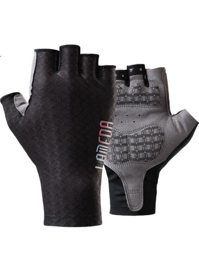 Lampada Road Cycling Gloves, Shock-Absorbing, Fingerless, Short-Fingered, For Men And Women, Professional Bicycle Riding Equipment, Black, Size L - Image 1