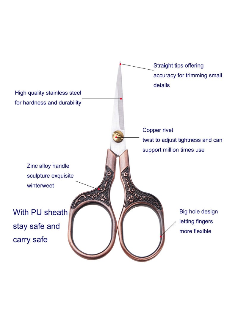 SYOSI 2 Pcs Small Vintage Precision Scissors, Multi-Purpose Beauty Grooming Kit for Hair trimming, Facial, Beard, Eyebrow, Eyelash, Sewing Scissors for Embroidery, Craft, Art Work & Everyday Use  - Image 3