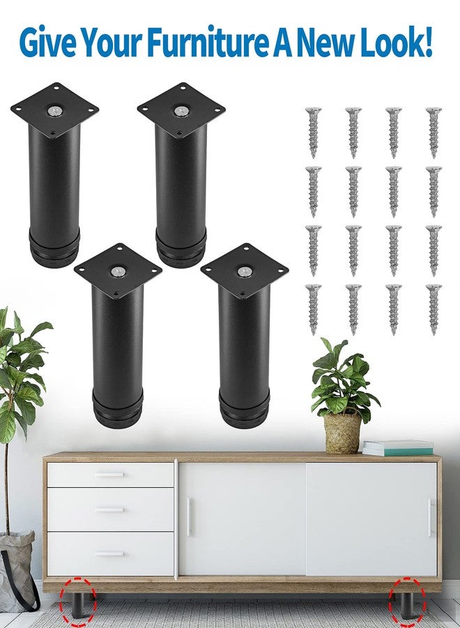Masendelk 5 Inch Metal Furniture Legs Stainless Steel Adjustable Legs Black Metal Legs Round Cabinet Legs for Coffee Table Cabinet Desk Sofa Shelves, Pack of 4 - Image 2