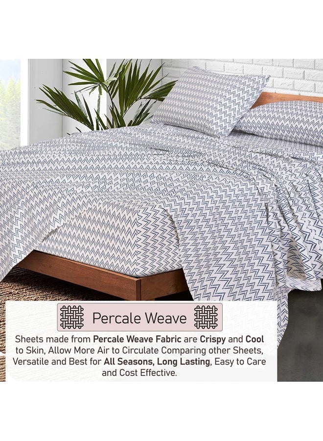 Ruvanti 100% Cotton King Size Sheets Set, 4 Pieces, Soft & Breathable Percale Weave Bedding, Deep Pocket 16", Hotel Standard, Crisp Cool Feel, Durable, Perfect Floral Bed Sheet, Chevron - Image 3