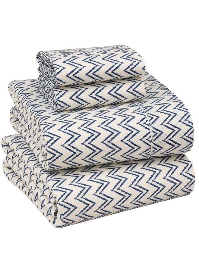 Ruvanti 100% Cotton King Size Sheets Set, 4 Pieces, Soft & Breathable Percale Weave Bedding, Deep Pocket 16", Hotel Standard, Crisp Cool Feel, Durable, Perfect Floral Bed Sheet, Chevron - Image 1