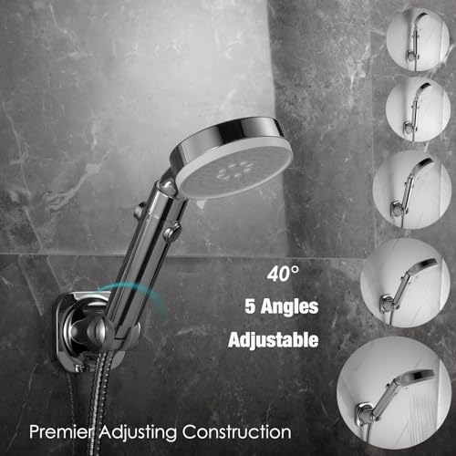 RIVOODS Handheld Shower Head Holder - 5 Angles Adjustable - Concealed Adhesive Mount - Screw Alternative - Bathroom Wall Mounted Shower Wand Holder ( Chrome Finish) - Image 4