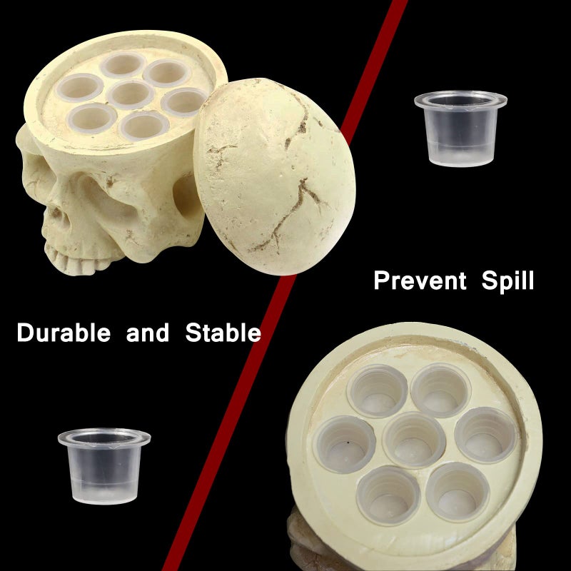 CINRA Skull Tattoo Ink Stand, Hard Resin 7-Hole Holder - Pigment Ink Cup Skull Head Tattoo Cap Holder - Image 4
