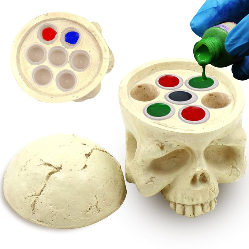 CINRA Skull Tattoo Ink Stand, Hard Resin 7-Hole Holder - Pigment Ink Cup Skull Head Tattoo Cap Holder - Image 1