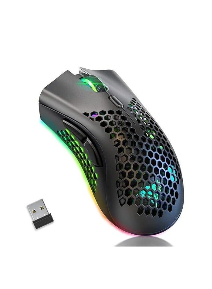 Bingo BINGWOO KM-1 Wireless Gaming Mouse Computer with Honeycomb Structure, 6 Programmable Buttons, 3 Adjustable DPI, Silent Click, USB Receiver, RGB Optical, Ergonomic for Laptop, PC, Mac - Image 1