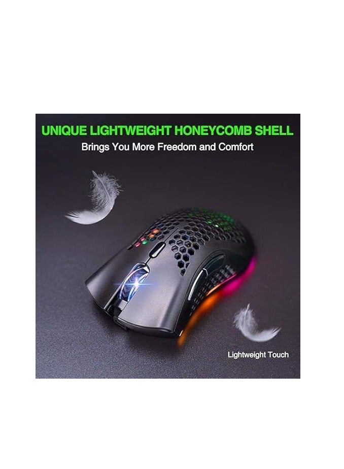 Bingo BINGWOO KM-1 Wireless Gaming Mouse Computer with Honeycomb Structure, 6 Programmable Buttons, 3 Adjustable DPI, Silent Click, USB Receiver, RGB Optical, Ergonomic for Laptop, PC, Mac - Image 2