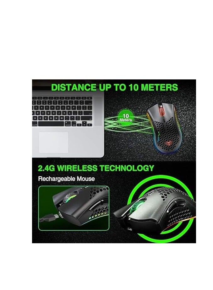 Bingo BINGWOO KM-1 Wireless Gaming Mouse Computer with Honeycomb Structure, 6 Programmable Buttons, 3 Adjustable DPI, Silent Click, USB Receiver, RGB Optical, Ergonomic for Laptop, PC, Mac - Image 4