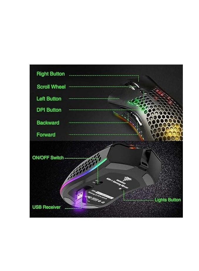 Bingo BINGWOO KM-1 Wireless Gaming Mouse Computer with Honeycomb Structure, 6 Programmable Buttons, 3 Adjustable DPI, Silent Click, USB Receiver, RGB Optical, Ergonomic for Laptop, PC, Mac - Image 5