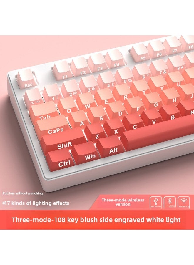 Office 08 Mechanical 1 Three-mode Keyboard Mouse Suit Wireless Bluetooth Walker Front Girl Side Key Computer Game-Colour:Tea Axis (code Office) - Blush 108 Keys 【white Light - Side Engraving】 Wireless Bluetooth Three-mode - Image 1