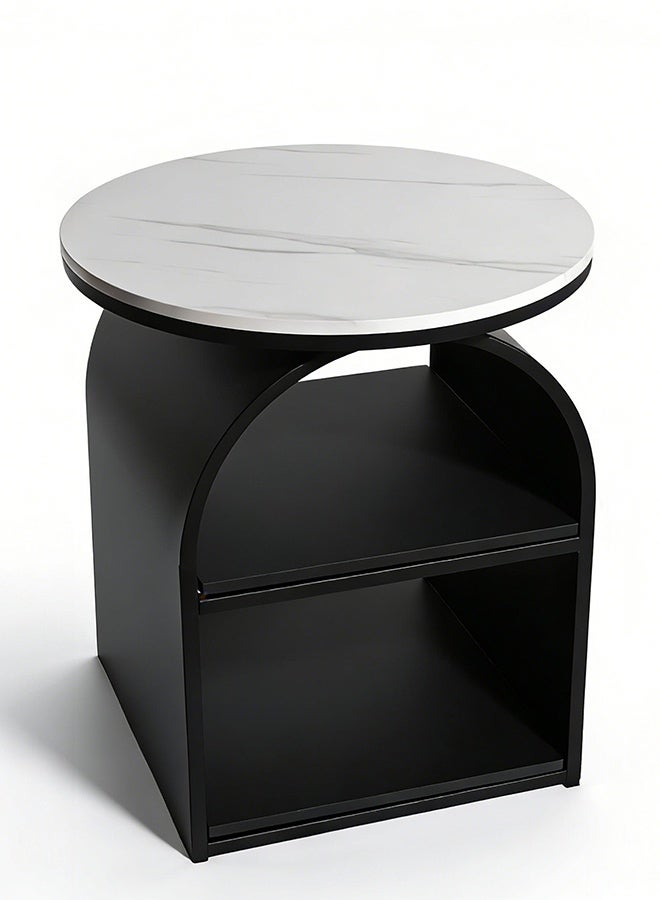 Migue home Round Coffee Table with Shelves for Living Room, Side Table, Easy Assembly,  55cm H x 50cm W, Black and White - Image 2