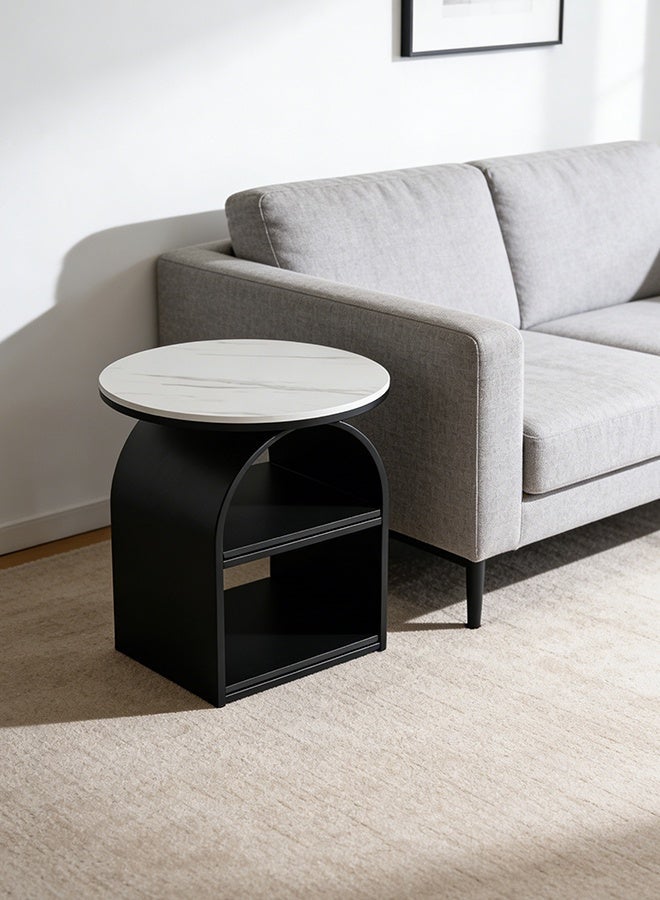 Migue home Round Coffee Table with Shelves for Living Room, Side Table, Easy Assembly,  55cm H x 50cm W, Black and White - Image 1