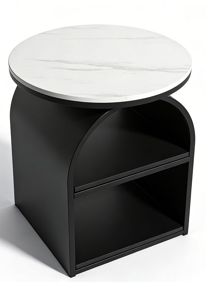 Migue home Round Coffee Table with Shelves for Living Room, Side Table, Easy Assembly,  55cm H x 50cm W, Black and White - Image 4