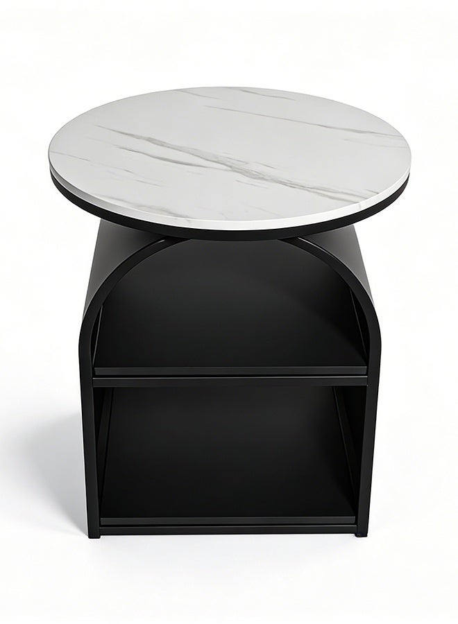 Migue home Round Coffee Table with Shelves for Living Room, Side Table, Easy Assembly,  55cm H x 50cm W, Black and White - Image 5