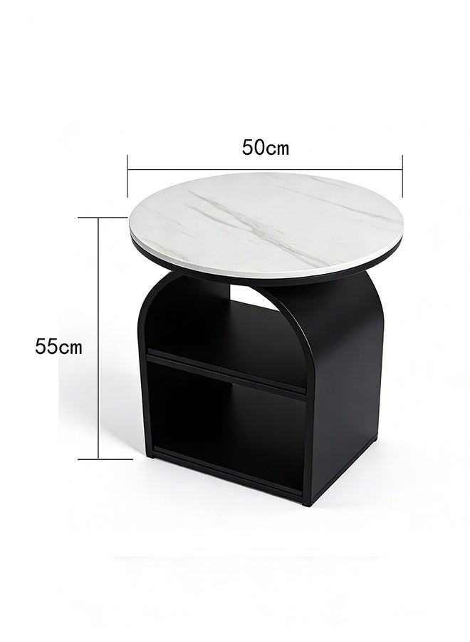 Migue home Round Coffee Table with Shelves for Living Room, Side Table, Easy Assembly,  55cm H x 50cm W, Black and White - Image 3
