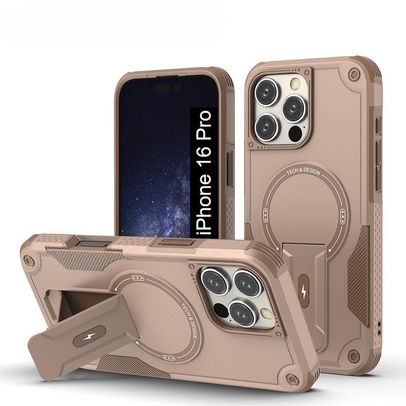 US LITE Back Cover for iPhone 16 Pro with Portable Kickstand | Mag-Safe Compatible Magnetic Case | Shockproof Military Grade Protection | Extreme Protection Phone Cover – Bronze - Image 1