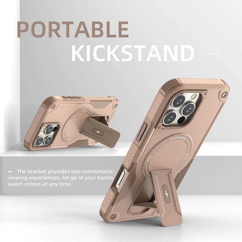 US LITE Back Cover for iPhone 16 Pro with Portable Kickstand | Mag-Safe Compatible Magnetic Case | Shockproof Military Grade Protection | Extreme Protection Phone Cover – Bronze - Image 5