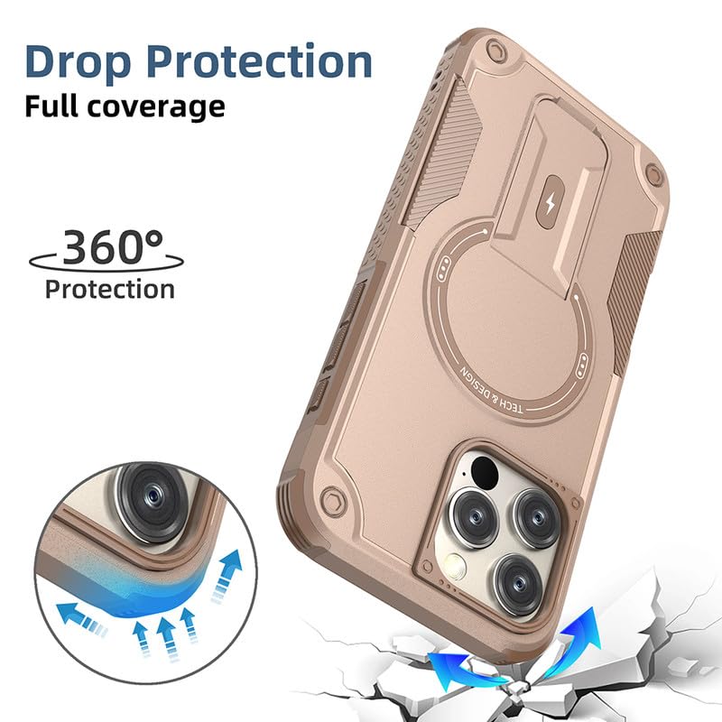 US LITE Back Cover for iPhone 16 Pro with Portable Kickstand | Mag-Safe Compatible Magnetic Case | Shockproof Military Grade Protection | Extreme Protection Phone Cover – Bronze - Image 3