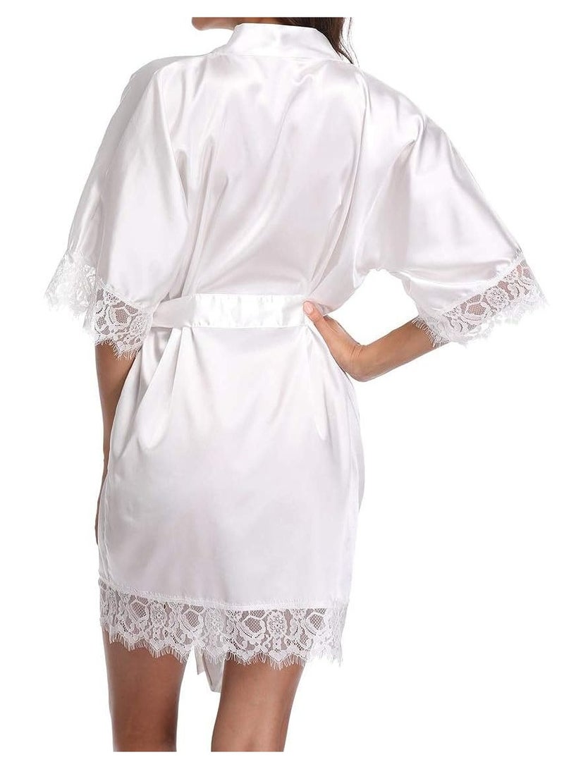 VITION Girl Women Lingerie Babydoll Honeymoon Sleepwear Underwear Lace Briefs Nightwear Nightdress Mesh Maxi Loungewear Robe Soft Silky Sleepwear Set (Large) White  - Image 2