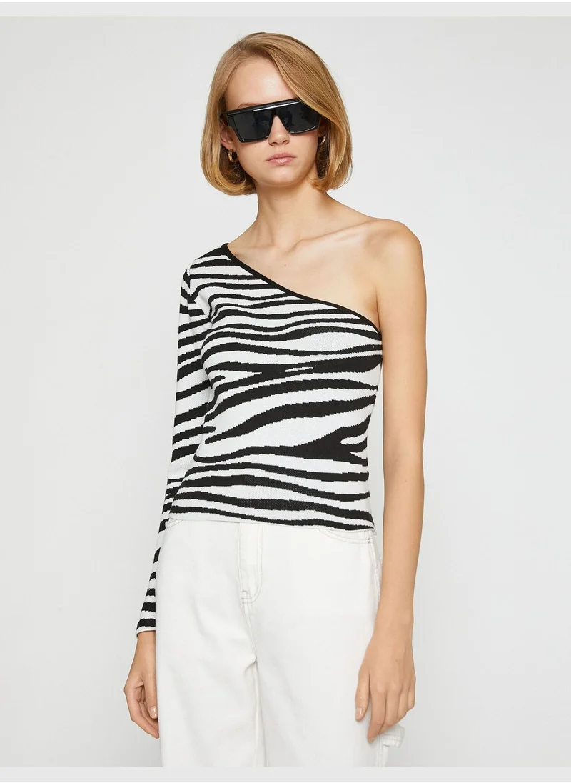 كوتون One Shoulder Zebra Patterned Sweater