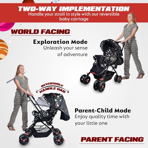 KIDBITKART Umbo Baby Stroller Pram for 0-3 Years 5 Point Safety Harness,360° Swivel Wheel Stroller (Black) - Image 2
