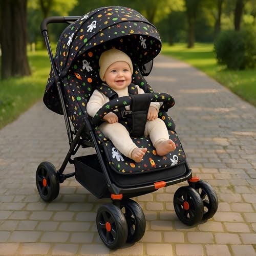 KIDBITKART Umbo Baby Stroller Pram for 0-3 Years 5 Point Safety Harness,360° Swivel Wheel Stroller (Black) - Image 1